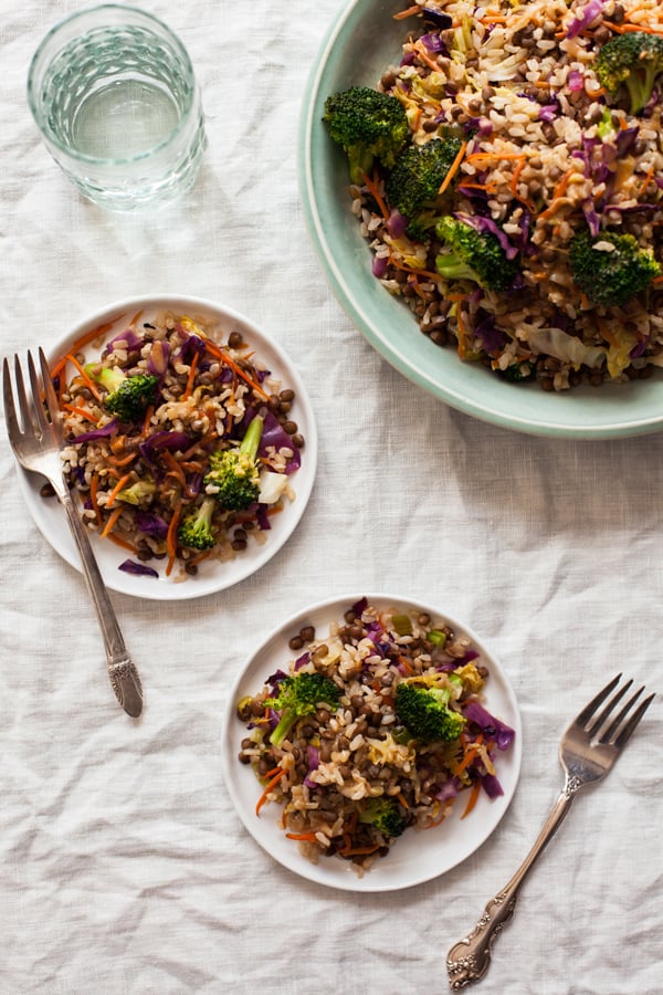 Quick & Easy Brown Rice Lentil Stir Fry with Peanut Butter Sauce The