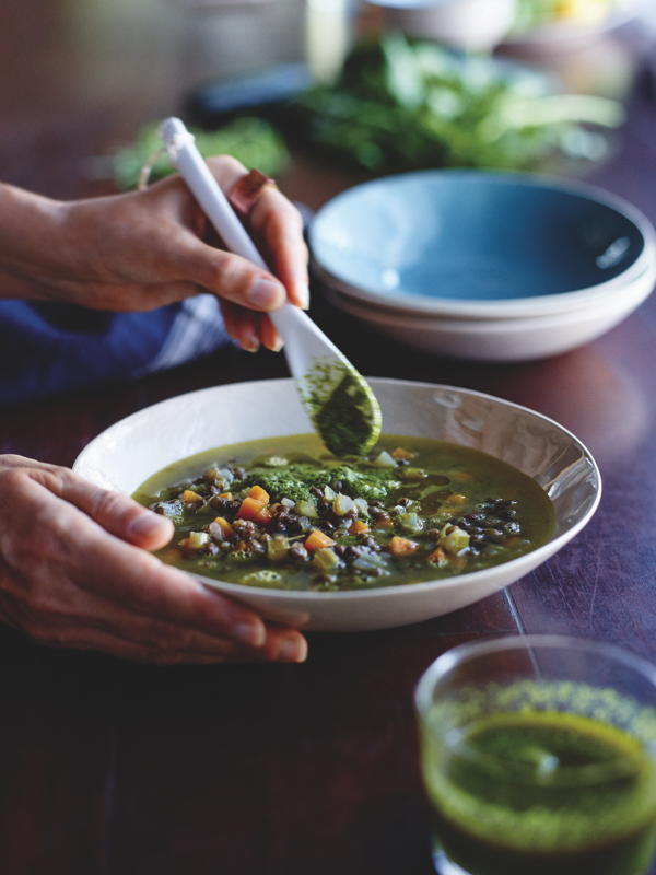 Tess Masters’ Gentle Lentils with Basil-is-the-Bomb Sauce