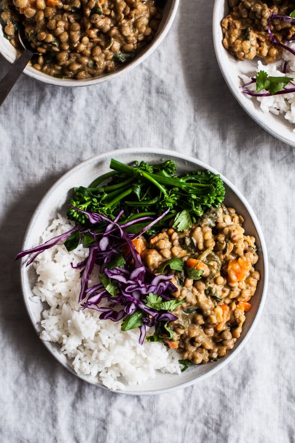 Creamy Coconut Curried Green Lentils (& Bowls)