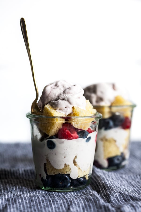 Mason Jar Trifles with Berry Swirl Ice Cream & Vegan Lemon Cake