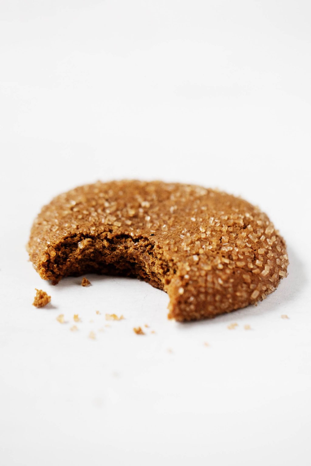 A single, ginger-spiced holiday cookie, just bitten into.