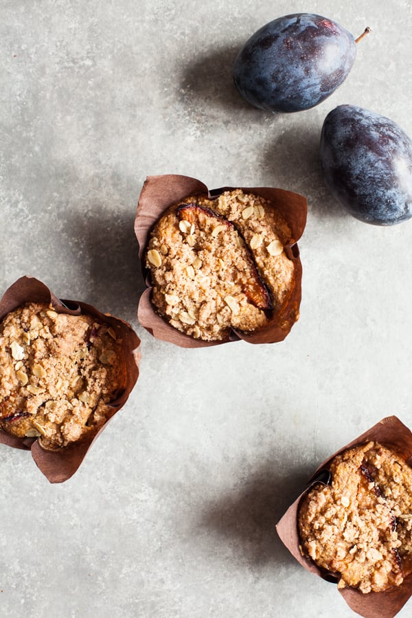 Whole Grain Vegan Plum Muffins | The Full Helping