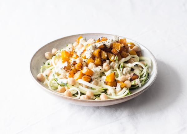 Zucchini Noodles with Butternut Squash and Creamy Garlic Sauce | The Full Helping