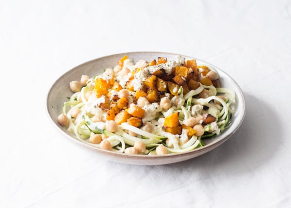 Zucchini Noodles with Butternut Squash and Creamy Garlic Sauce | The Full Helping