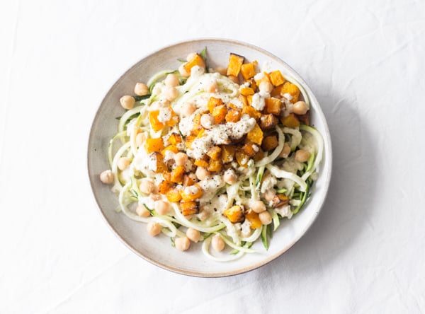 Zucchini Noodles with Butternut Squash and Creamy Garlic Sauce | The Full Helping