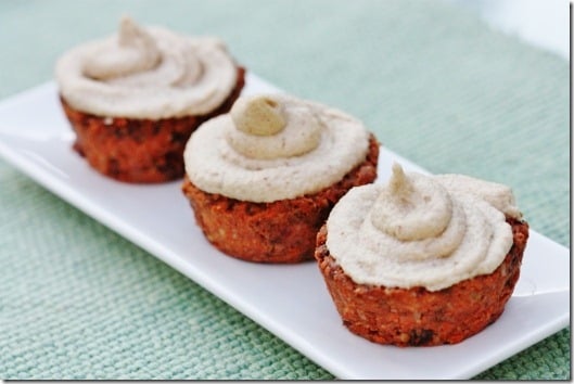 Raw, Vegan Carrot Cake Cupcakes with Cream Cheese Frosting