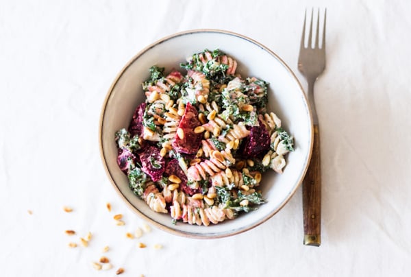 Creamy Fusilli with Beets, Kale, and Toasted Pine Nuts | The Full Helping
