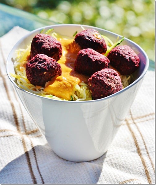 Raw Spaghetti and Beet Balls