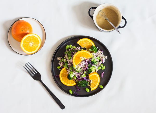 Brown Rice, Edamame, and Broccoli Salad with Citrus Miso Dressing | The Full Helping