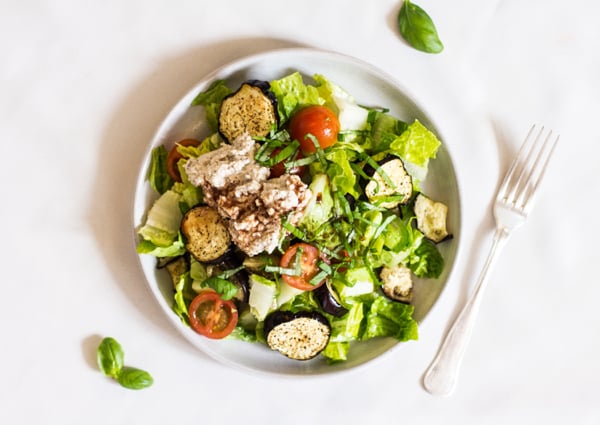 Vegan Eggplant Caprese Salad with Lemon Pepper Brazil Nut Cheese |The Full Helping