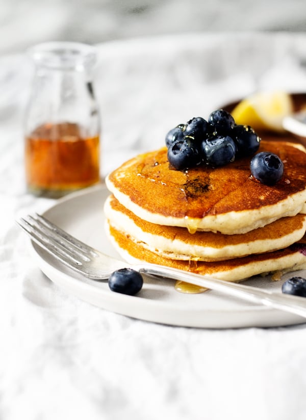 Vegan Lemon Cornmeal Blueberry Pancakes | The Full Helping