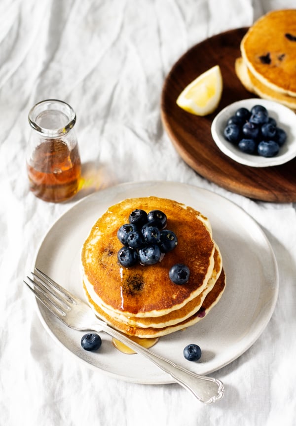 Vegan Lemon Cornmeal Blueberry Pancakes | The Full Helping