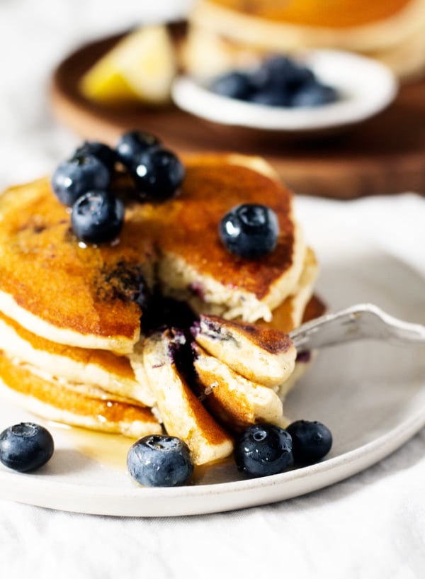 Vegan Lemon Cornmeal Blueberry Pancakes | The Full Helping