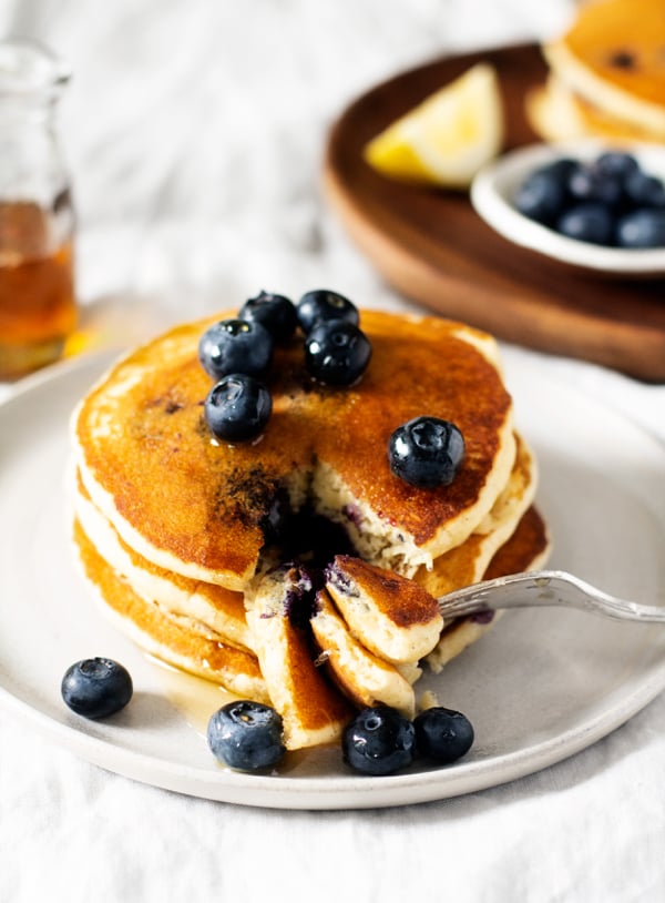 Vegan Lemon Cornmeal Blueberry Pancakes | The Full Helping