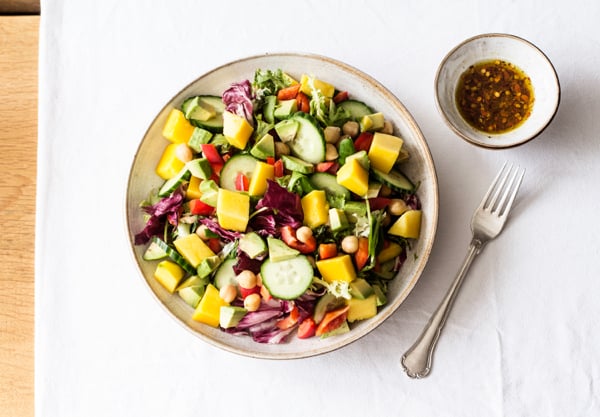 Summer Salad with Mango, Cucumber, Avocado, and Curry Vinaigrette | The Full Helping