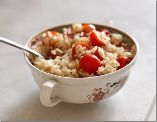 brown rice with cherry tomatoes and lemon