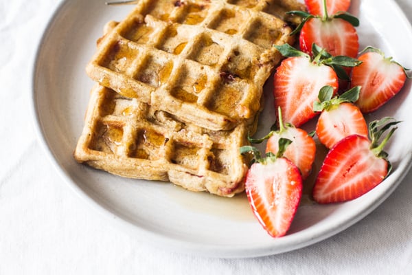 Vegan, Gluten Free Strawberry Pumpkin Waffles | The Full Helping