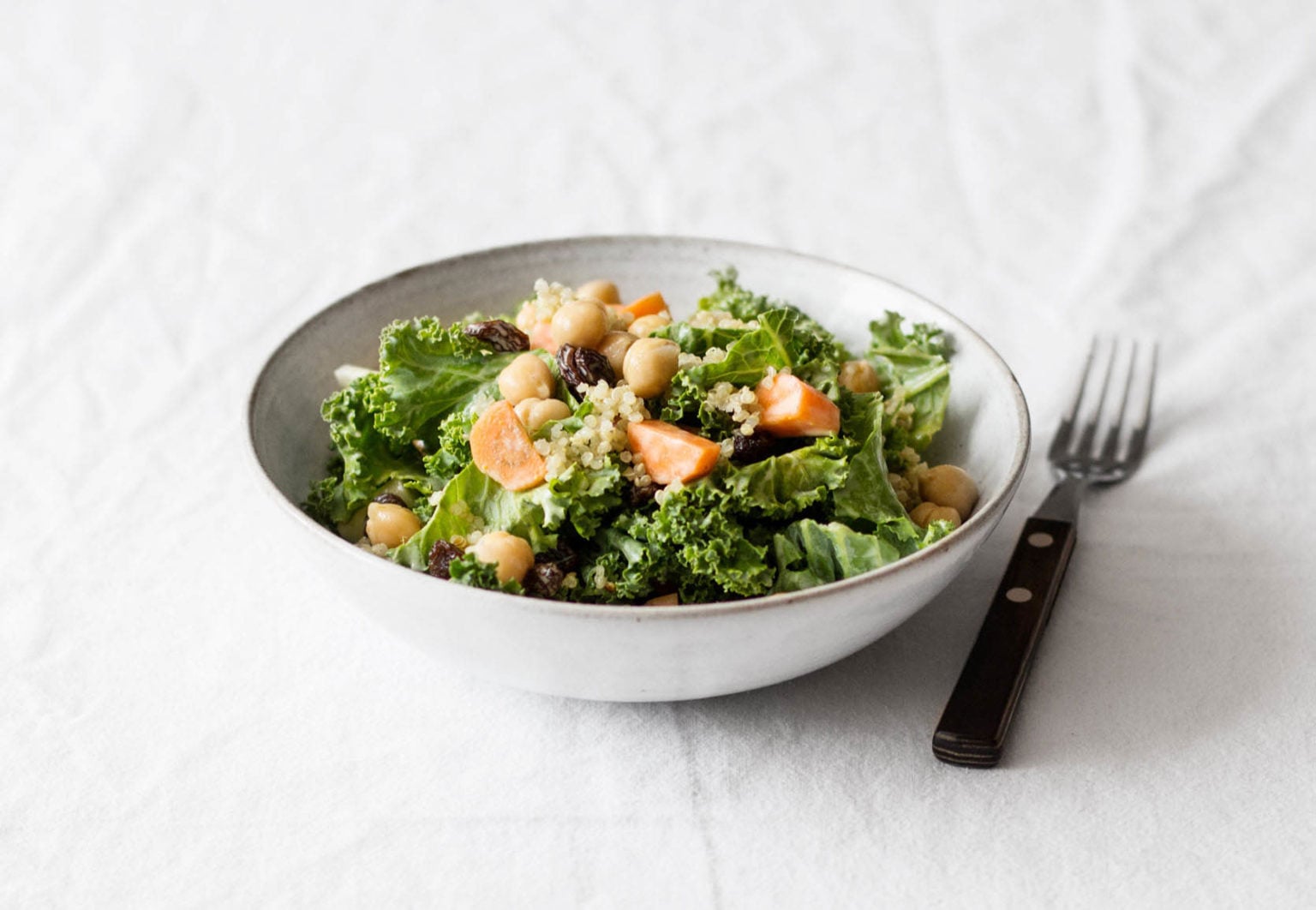 Carrot Raisin Kale Salad with Creamy Curry Dressing