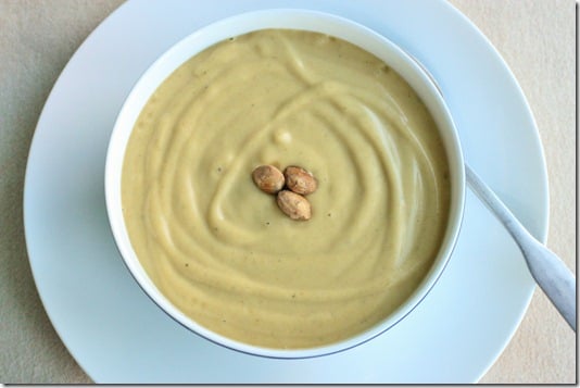 vegan acorn squash bisque with sacha inchi seeds