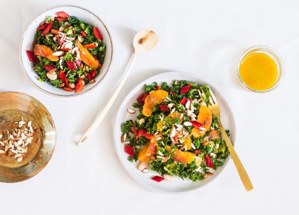 Blood Orange Kale Salad with Almonds | The Full Helping