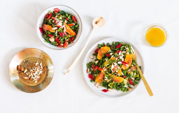 Blood Orange Kale Salad with Almonds | The Full Helping