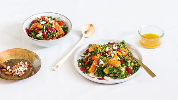 Blood Orange Kale Salad with Almonds | The Full Helping