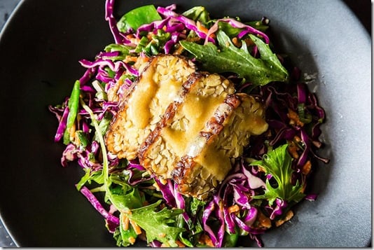 Seared asian tempeh salad w miso dressing