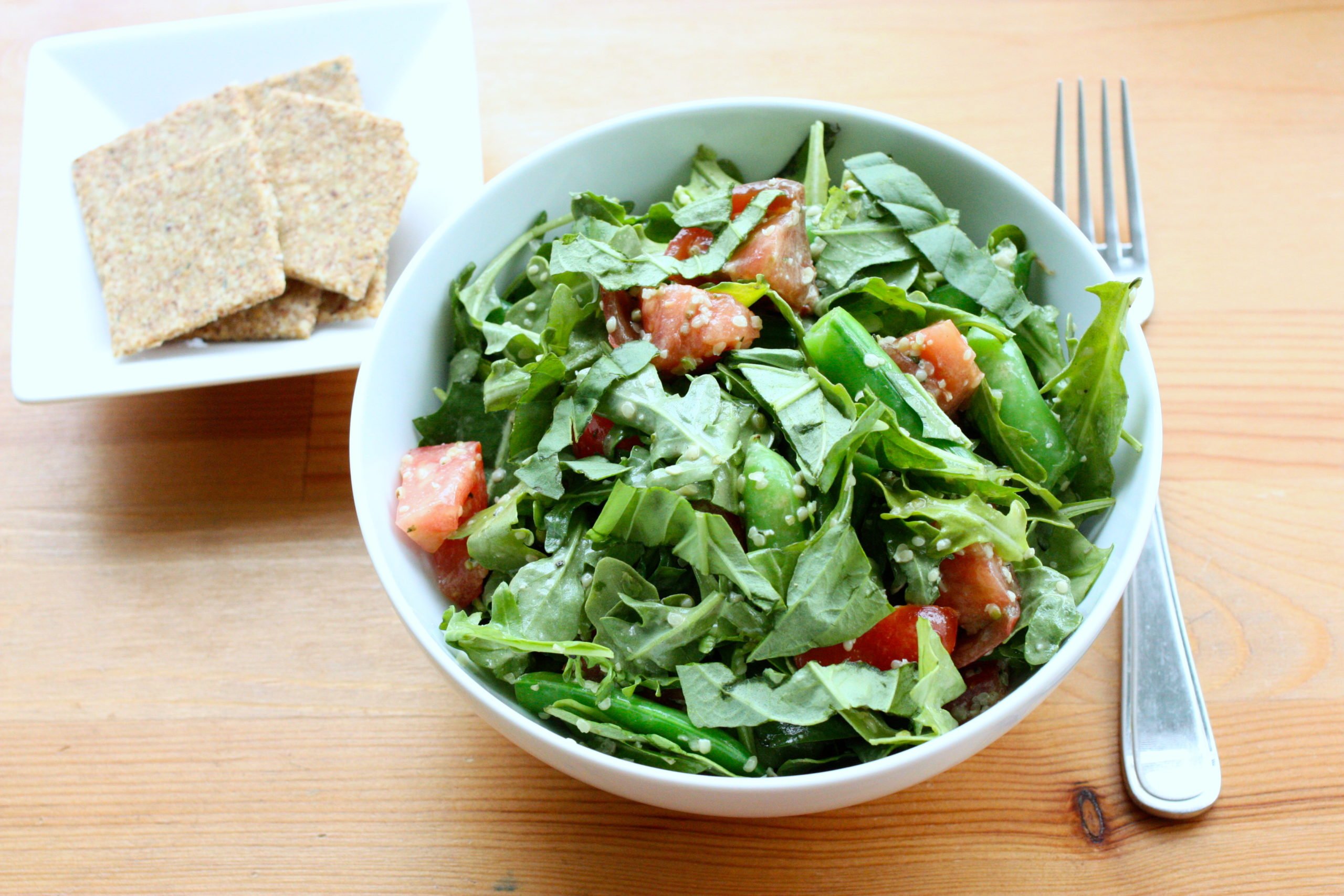 Vegan Snap Pea Arugula Farro Salad - ShortGirlTallOrder