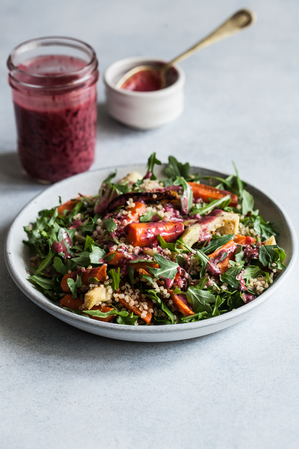 Roasted Carrot Fennel Quinoa Salad with Blueberry Chia Dressing | The Full Helping