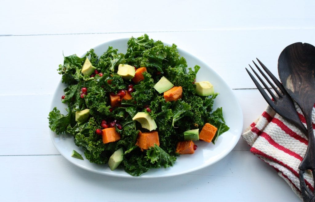 kale, sweet potato, pom salad header