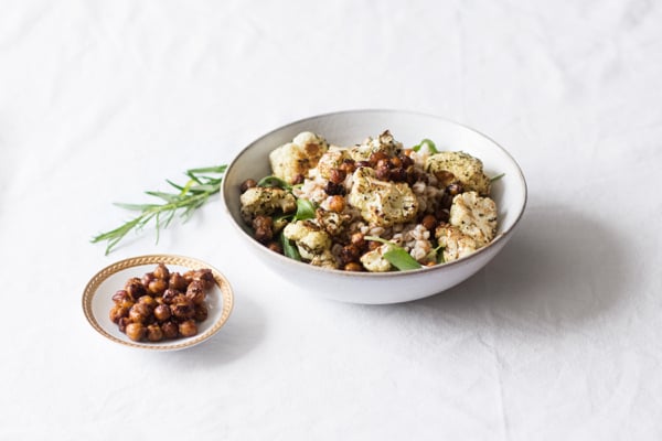 Farro Salad with Balsamic Roasted Cauliflower & Toasted Chickpeas | The Full Helping