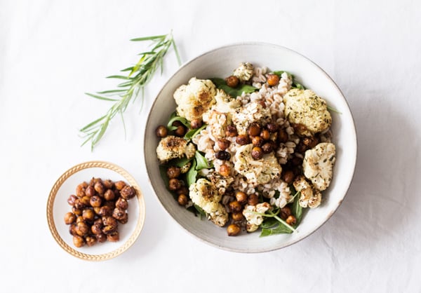 Farro Salad with Balsamic Roasted Cauliflower & Toasted Chickpeas | The Full Helping