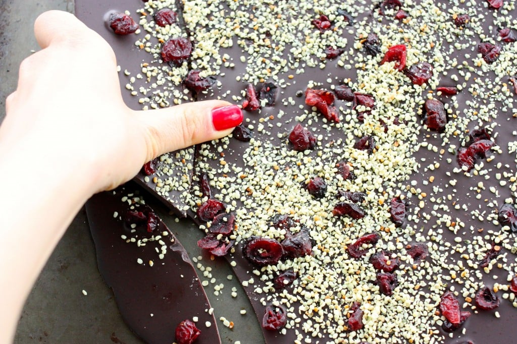 raw chocolate cranberry hemp bark breaking