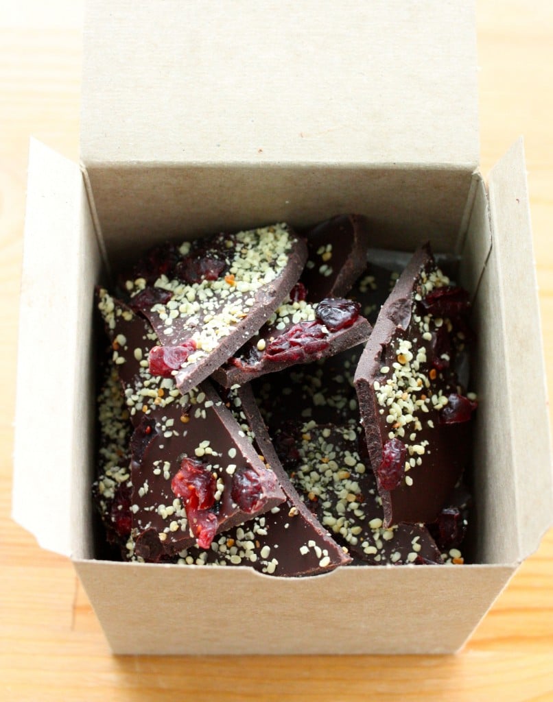 raw cranberry chocolate hemp bark boxed