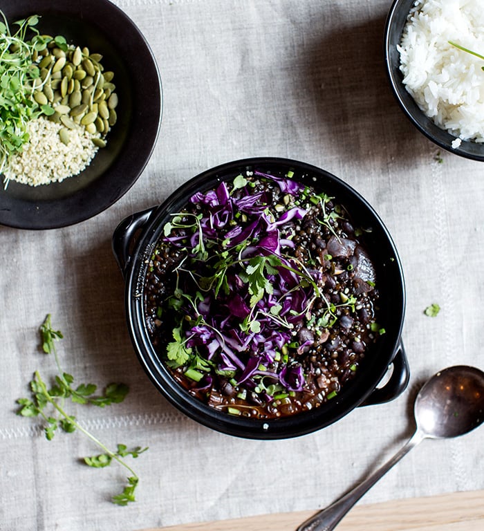 beluga lentil + black bean chili with purple cabbage | what's cooking good looking