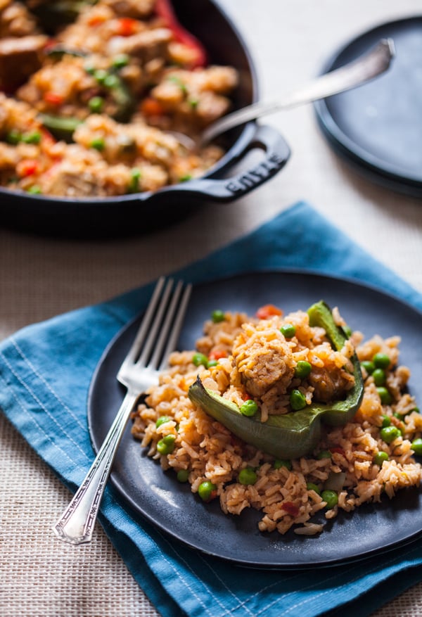 Rice and Tempeh Stuffed Peppers | A #vegan #glutenfree meal that's packed with #protein! | The Full Helping