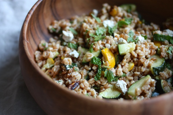 Farro Salad with Roasted Zucchini, Herbed Cashew Cheese, and Mint // Choosing Raw