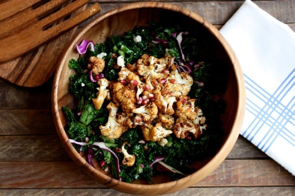 Spice Rubbed Cauliflower, Kale, and Pomegranate Salad // Choosing Raw