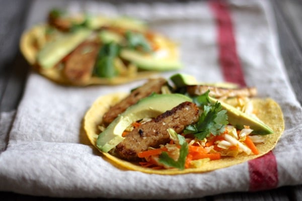 Tempeh Tortillas with Napa Cabbage Citrus Slaw