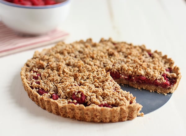 Vegan and GF raspberry crumble tart