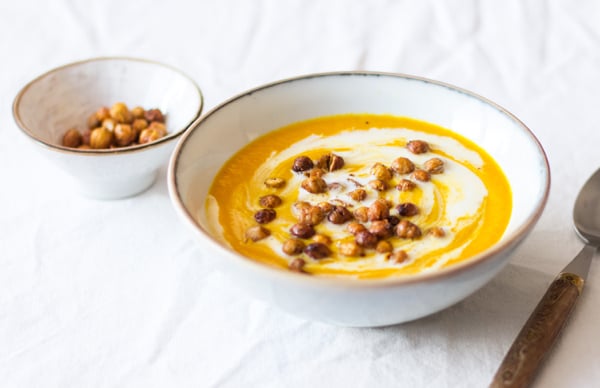 Carrot, Turmeric, and Ginger Soup with Cumin Roasted Chickpeas | The Full Helping