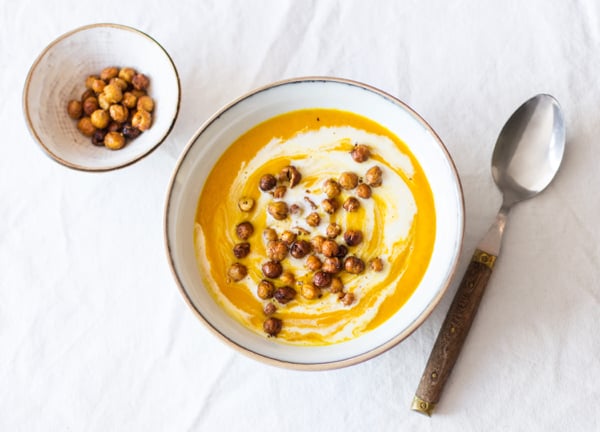 Carrot, Turmeric, and Ginger Soup with Cumin Roasted Chickpeas | The Full Helping