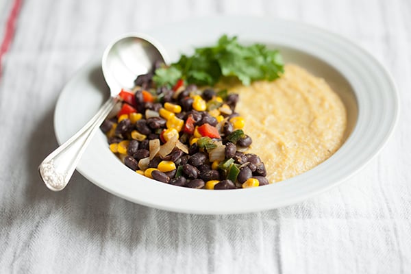 Black bean skillet scramble and cheesy polenta // Choosing Raw