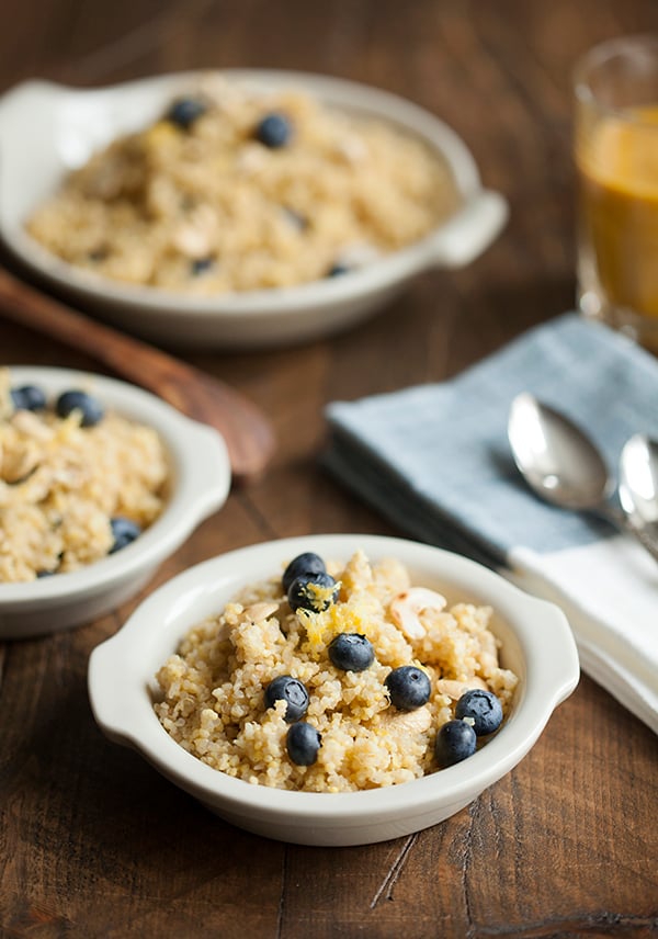 Lemon Scented Quinoa and Millet Breakfast with Blueberries