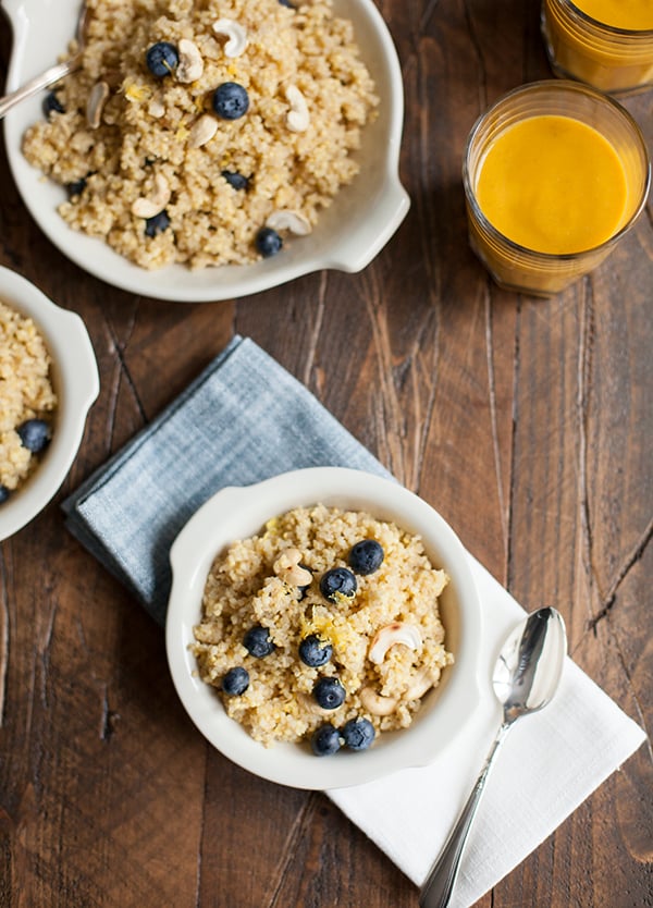 Lemon Scented Quinoa and Millet Breakfast with Blueberries