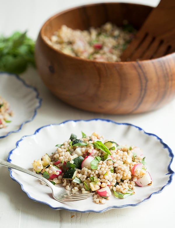 Sorghum and roasted summer vegetable salad with tarragon and basil