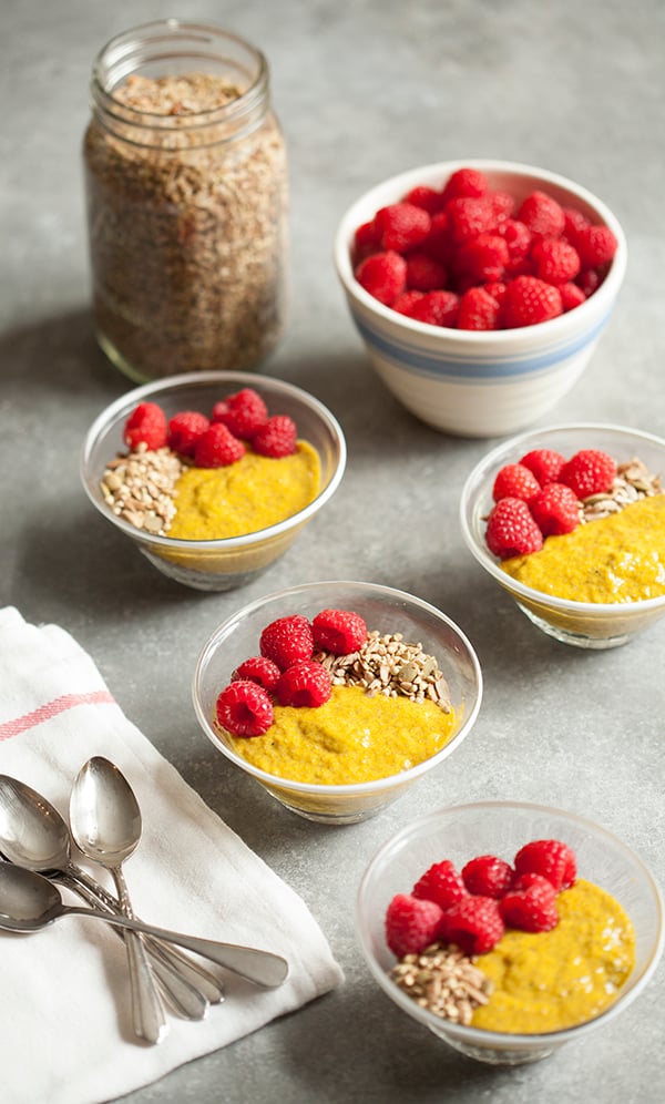 Turmeric Chia Pudding, Buckwheat, and Raspberry Parfait