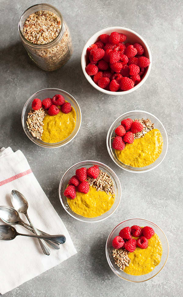 Turmeric Chia Pudding, Buckwheat, and Raspberry Parfait