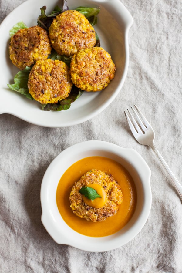 Yellow Split Pea and Millet Cakes with Carrot Miso Sauce 11