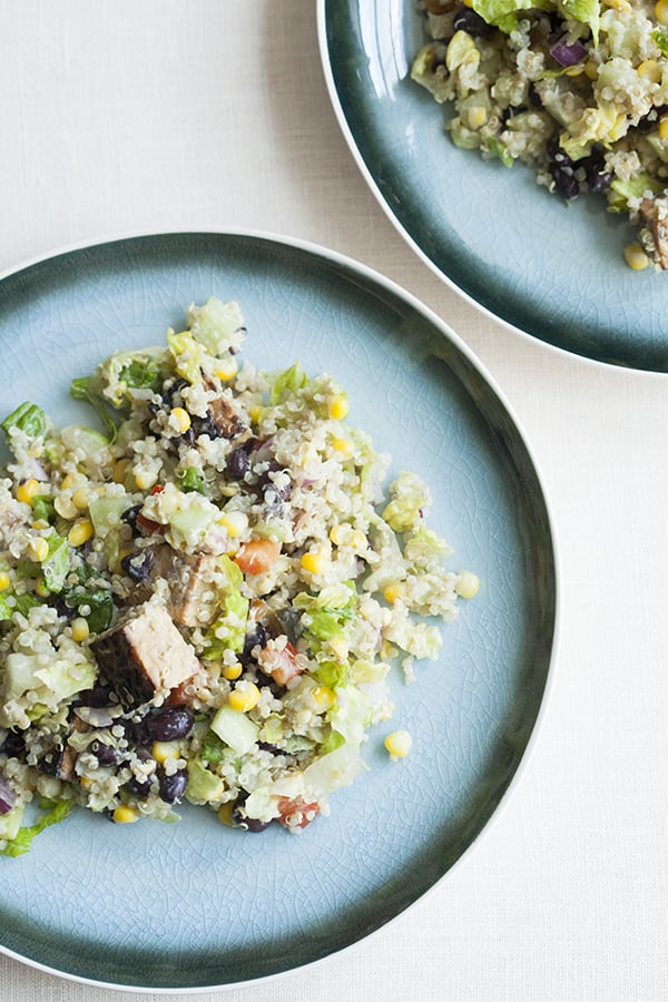 Quinoa, Corn, Black Bean, and Tempeh Salad with Creamy Cilantro Dressing (gluten free) image